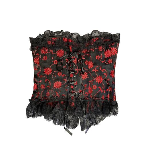 Vacoto Red & Black Lace Tie Up Corset Top Women’s Size XL Sexy Goth Vampire - Picture 2 of 5